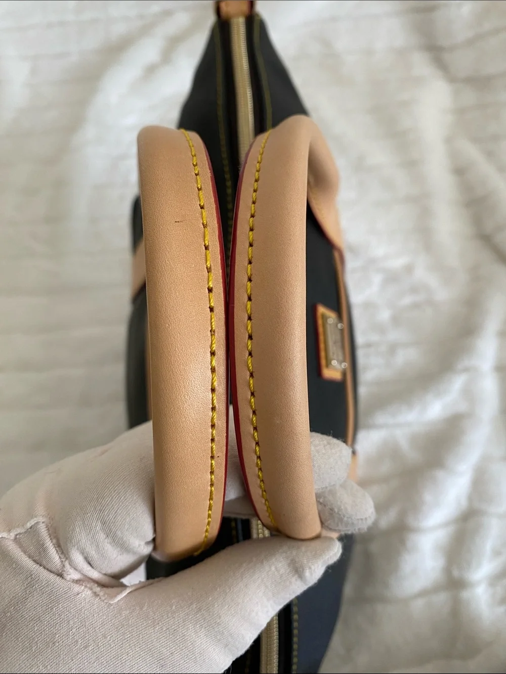 Dooney & Bourke Small Madeline Satchel in Black and Tan Leather w/ Strap